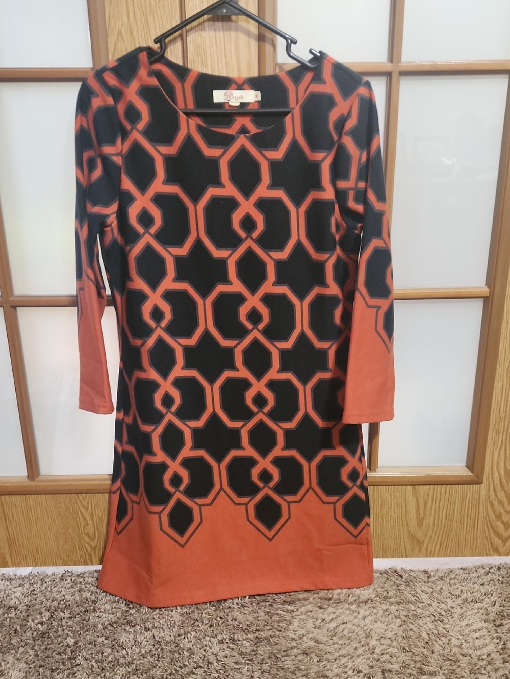 Anthropologie Aryeh Black and Rust Geometric Shift Dress Size Medium